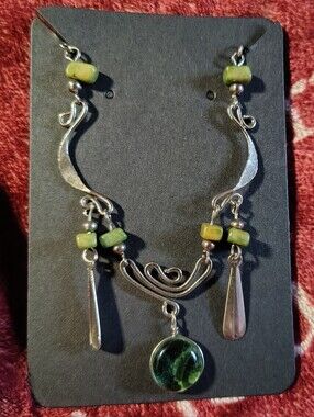 🚨Artisan Fairycore Silver Wirework Dangle Anklet - Marbled Green🚨